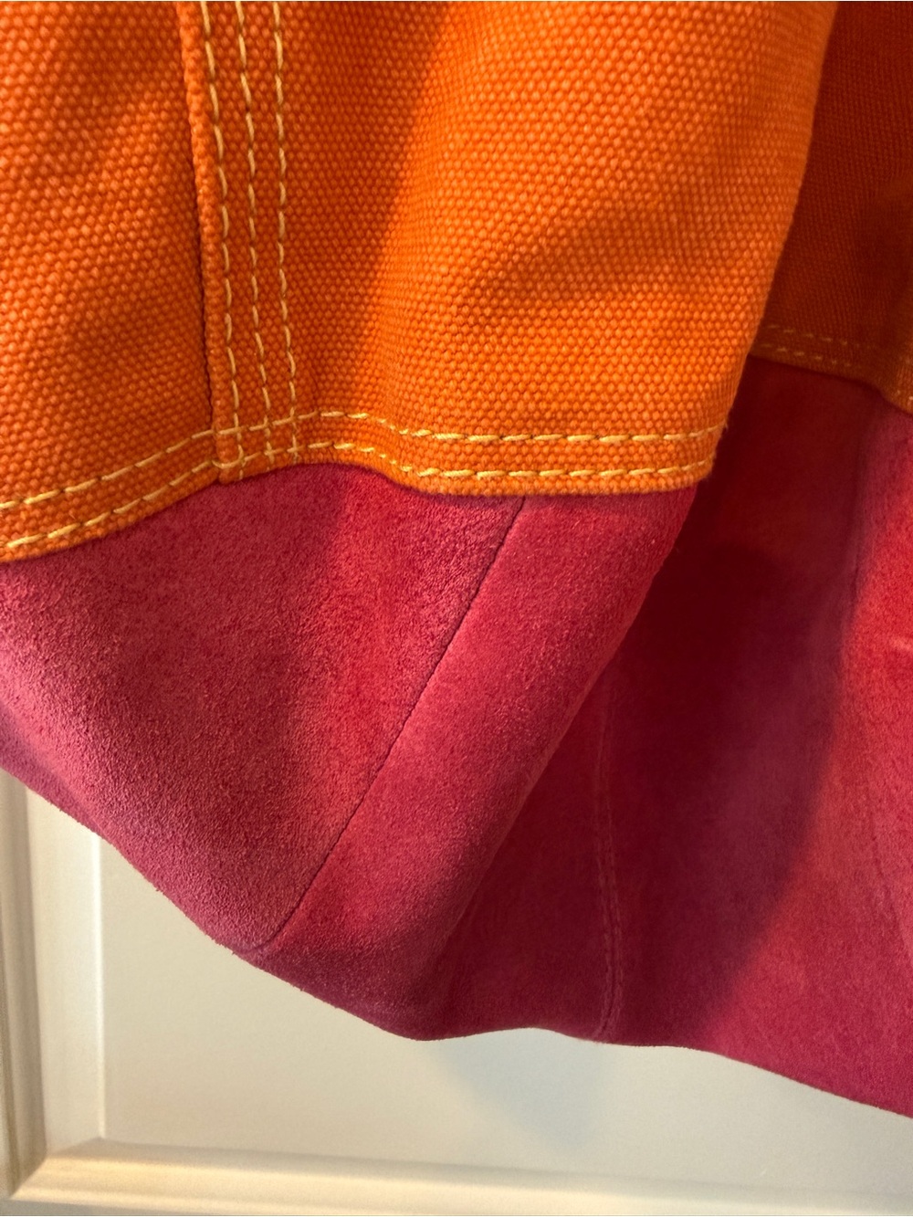 Gorgeous Lucky Brand Oversized Orange Pink Suede Canvas Travel Tote Y2K Rare. π©·π§‘ - Picture 4 of 15